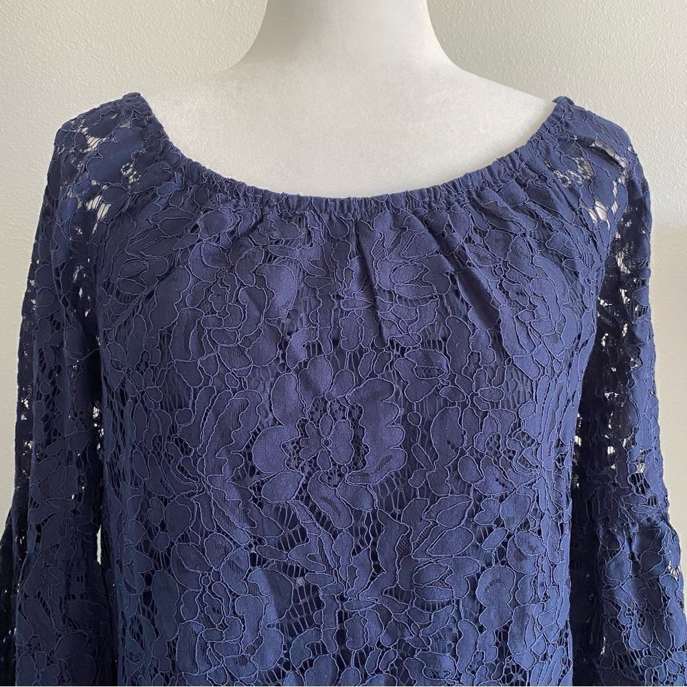 Chaser Woman’s Boho Lace Blouse Peasant Dark Blue Top M NEW - Picture 13 of 14